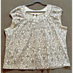 Studio 1940 Womens Plus Size 30/32 Floral Sleeveless Blouse Black White 8624